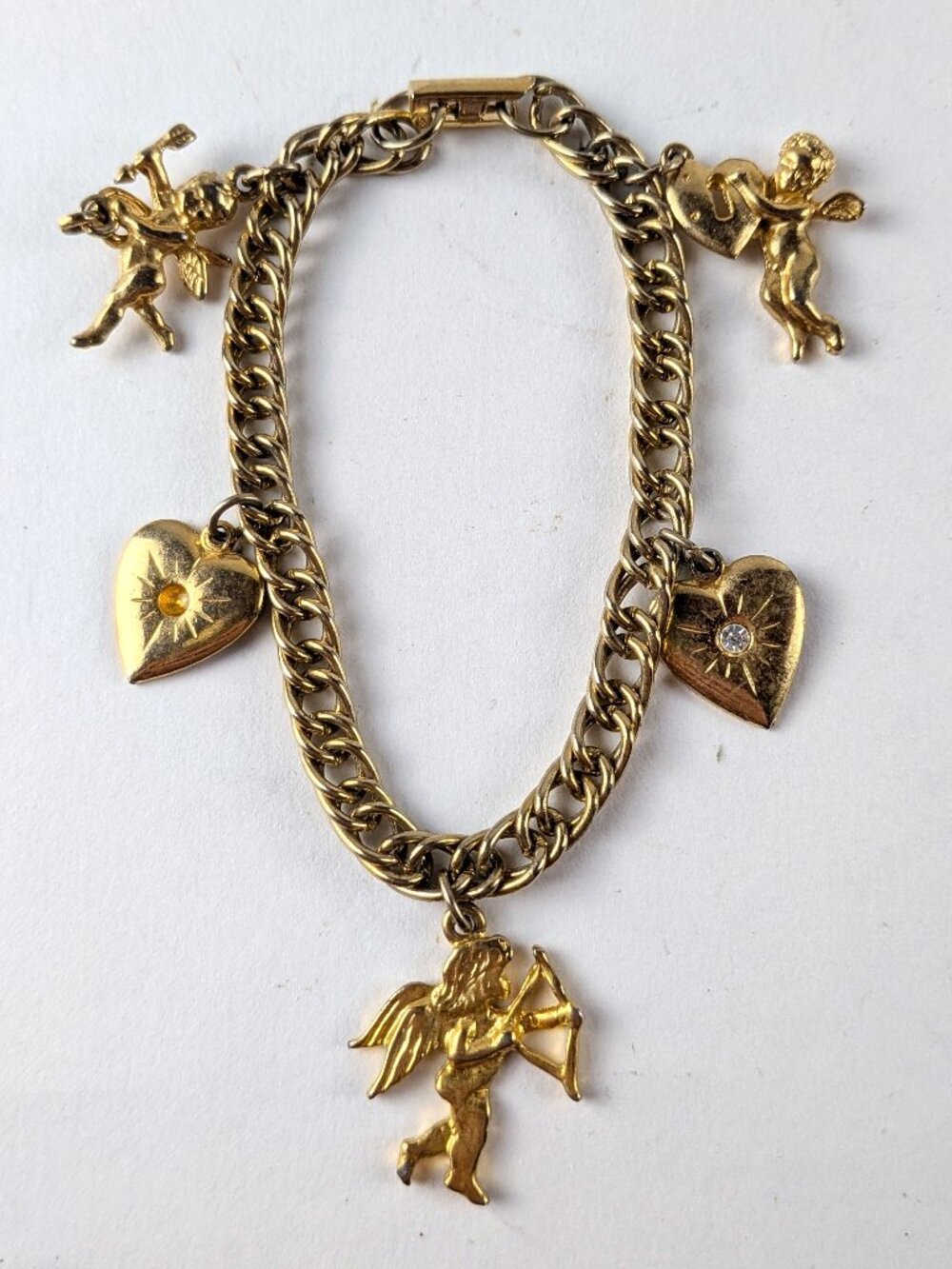 Vintage Valentine's/Cupid Gold-tone Charm Bracelet